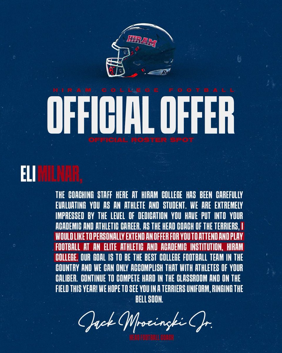 After a great talk with <a href="/Coach_Mro/">Coach Mro</a> I am happy to say I have received my second offer to continue playing football at the next level.