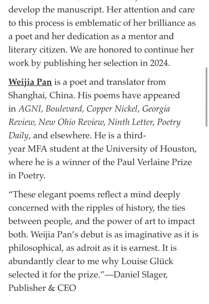 Endless gratitude to Louise Glück, who worked tirelessly with me during the last days of her life. Thanks to my UH professors, especially Kevin Prufer and Erin Belieu, for helping me finalize this collection. Thank you—all my friends in China and the U.S—for supporting me.