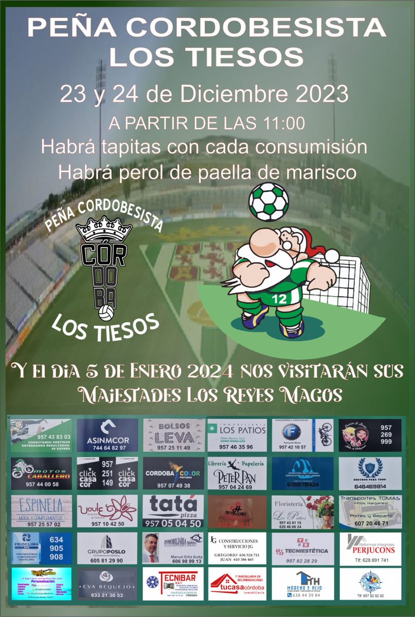 VEN Y DIFRUTA CON NOSOTROS,
CON LA #PeñaCordobesistaLosTiesos.
🤍💚 TE ESPERAMOS