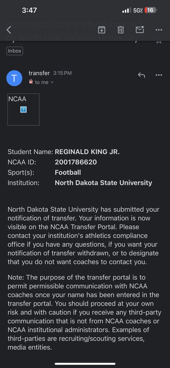 Officially entered my name into the transfer portal with 2 years of eligibility! Thank you North Dakota State University