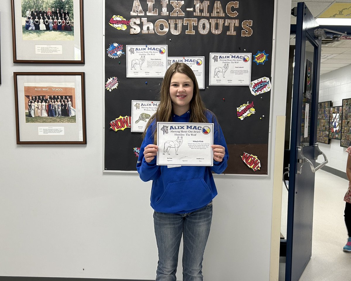 Makayla received a Shout-Out today for the Grandfather Teaching of Humility, represented by The Wolf, for helping to set up and decorate for the Christmas concert. Thank you SO much for your help, Makayla!!! #BuildingMomentum <a href="/WCPS72/">Wolf Creek Schools</a> #AXele1