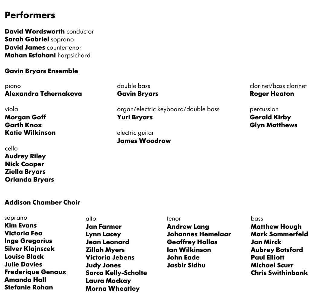 John Earls (@john_earls) on Twitter photo Wonderful concert at @barbicancentre celebrating <a href="/Gavin_Bryars/">Gavin Bryars</a>â 80th birthday year featuring a stunning Jesusâ Blood Never Failed Me Yet with large GB ensemble & <a href="/addisonsingers/">The Addison Singers</a> Chamber Choir. Programme also included performances by <a href="/sarahgabriel___/">Sarah Gabriel</a>, David James & <a href="/MahanEsfahani/">Mahan Esfahani Ù</a>. Wonderful concert at @barbicancentre celebrating <a href="/Gavin_Bryars/">Gavin Bryars</a>â 80th birthday year featuring a stunning Jesusâ Blood Never Failed Me Yet with large GB ensemble & <a href="/addisonsingers/">The Addison Singers</a> Chamber Choir. Programme also included performances by <a href="/sarahgabriel___/">Sarah Gabriel</a>, David James & <a href="/MahanEsfahani/">Mahan Esfahani Ù</a>.