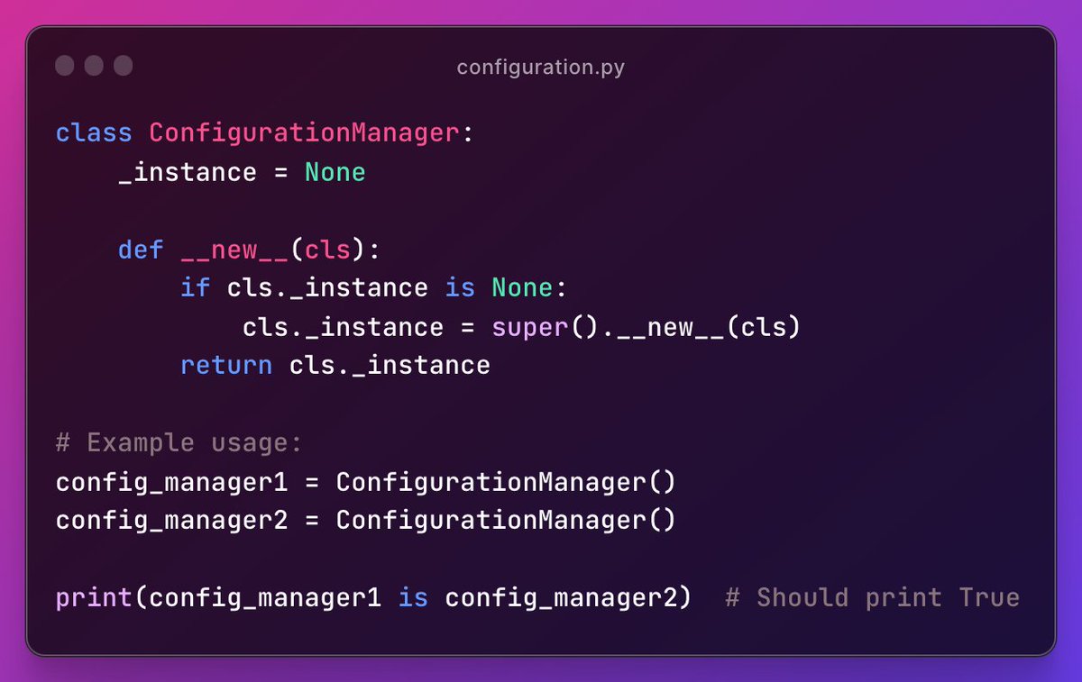 TandanBhaumik's tweet image. Added Singleton Design Patterns in my GitHub repo! 🚀 Discover Python code for single instances. Singleton Pattern ensures one instance and global access. Explore here: [github.com/Bhaumik-Tandan…] #SingletonDesignPattern #PythonCoding #SoftwareDesign