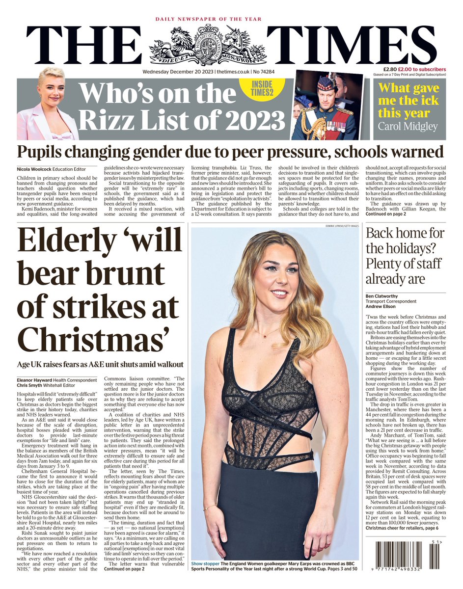 The Times: Elderly ‘will bear brunt of strikes at Christmas’ #TomorrowsPapersToday