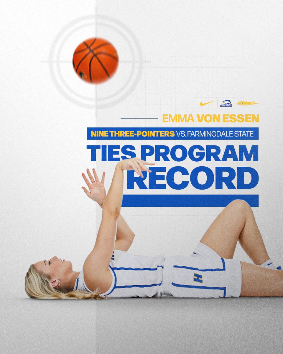 𝙉𝙞𝙣𝙚 𝙩𝙝𝙧𝙚𝙚𝙨? 𝙉𝙞𝙣𝙚 𝙩𝙝𝙧𝙚𝙚𝙨.

<a href="/emmavonessen/">Emma Von Essen</a> shot the lights out on Saturday with 9️⃣ three-pointers against Farmingdale State, matching the school record set back in 1989 by Marguerite Moran!

#PrideOfLI