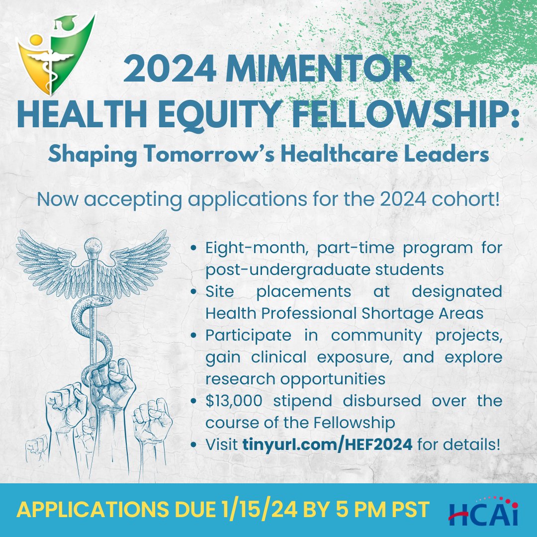 🌟Apply to the 2024 MiMentor Health Equity Fellowship!🌟🌍Are you passionate about reducing health disparities? Ready to make a difference in underserved communities? Applications are now open for the MiMentor Health Equity Fellowship! 🔗Apply at tinyurl.com/HEF2024 🩺🌟