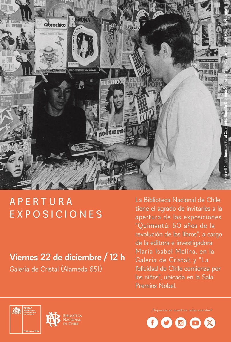 Estoy feliz y agradecida de que se convierta en exposición una investigación que nos tomó al menos tres años realizar. Primero fue una muestra virtual en la <a href="/BNChile/">Biblioteca Nacional</a> y ahora llega a la Galería de Cristal.
¡Ojalá nos puedan acompañar ese día! Viernes 22 a las 12 h