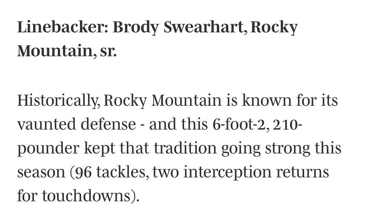 Brody Swearhart (@brodyswearhart) on Twitter photo All-Idaho Team Linebacker!! <a href="/gorockyfootball/">Rocky Football</a> <a href="/BrandonHuffman/">Brandon Huffman</a> <a href="/PrepRedzoneID/">Prep Redzone Idaho</a> <a href="/SBLiveID/">Idaho High School On SI</a> <a href="/OTFathlete/">OFFTHEFIELD.COM</a> <a href="/RAREAcademyID/">RARE Academy</a> All-Idaho Team Linebacker!! <a href="/gorockyfootball/">Rocky Football</a> <a href="/BrandonHuffman/">Brandon Huffman</a> <a href="/PrepRedzoneID/">Prep Redzone Idaho</a> <a href="/SBLiveID/">Idaho High School On SI</a> <a href="/OTFathlete/">OFFTHEFIELD.COM</a> <a href="/RAREAcademyID/">RARE Academy</a>