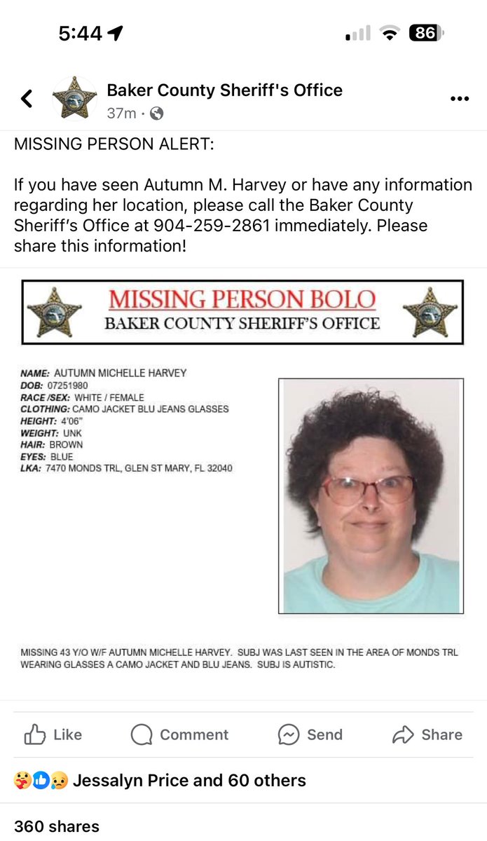 I will not be streaming my POV tonight if I do race in the CORE Xfinity Series finale. My cousin has been missing since this afternoon and my family is on high alert for updates. Please say a prayer for us!

#BakerCounty #Florida #MissingPerson