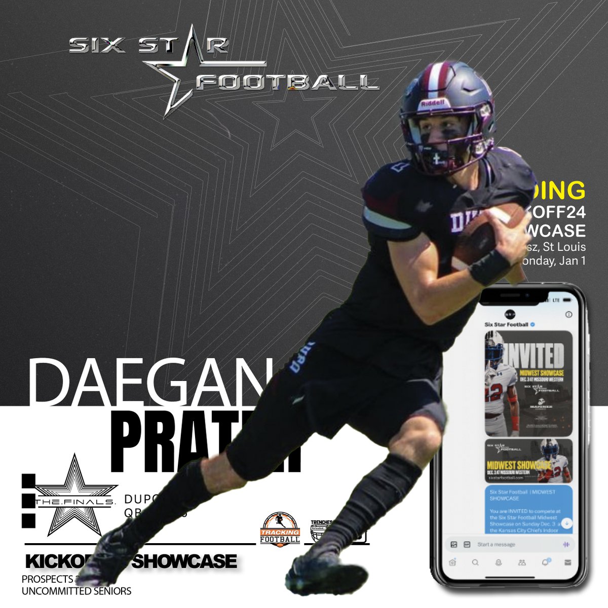 KICKOFF24 SHOWCASE | Deegan Prater 6’2, 177 | QB | 2025 | Dupo (IL) | @DeeganPrater ⭐ Excited to announce Deegan Prater will be attending the Kickoff24 Showcase!! 📆Jan 1 📍Lou Fusz — St. Louis (Indoor) REGISTER sixstarfootball.com/six-star-footb…