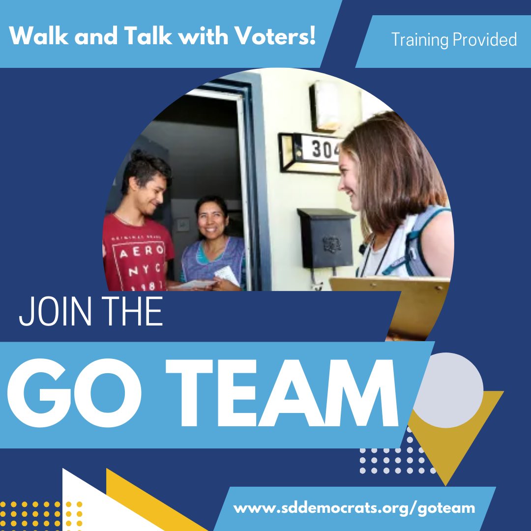 🚪Knock All The Doors! 

Join the Grassroots Organizing Team today to help get Democrats elected across San Diego! Sign up here: sddemocrats.org/goteam