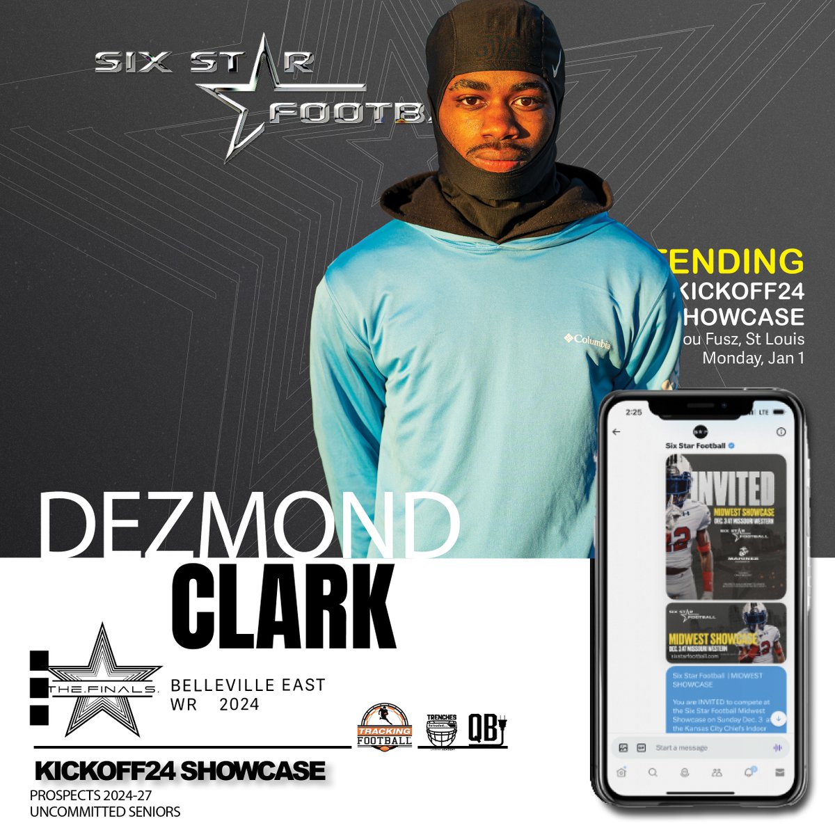 KICKOFF24 SHOWCASE | Dezmond Clark 5’8, 150 | WR | 2024 | Belleville East (IL) | @3problemzzz ⭐ Excited to announce Dezmond Clark will be attending the Kickoff24 Showcase!! 📆Jan 1 📍Lou Fusz — St. Louis (Indoor) REGISTER sixstarfootball.com/six-star-footb…