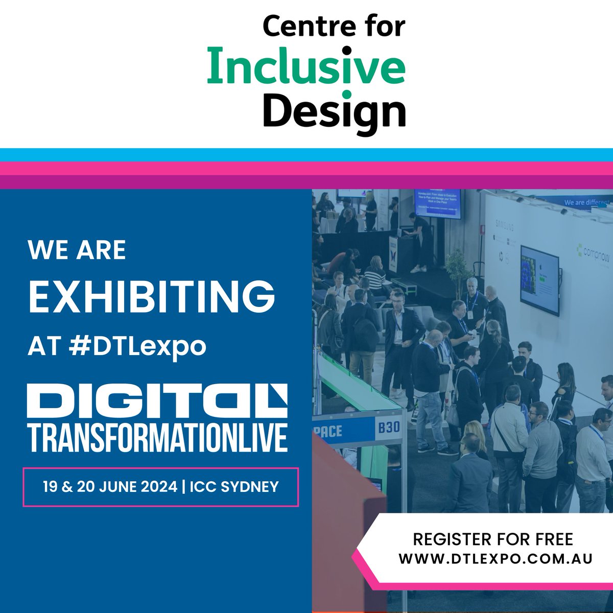 Digital Transformation Live 2023 (@dtl_au) on Twitter photo Meet our Exhibitor, <a href="/CfIDAus/">Centre for Inclusive Design</a>, a team with an impressive 35-year track record. They work with clients to create practical inclusive design processes & strategies.
🤝Apply to exhibit: bit.ly/3swNw9S
💡Attend for free: bit.ly/3KRLCXU
#DTLexpo Meet our Exhibitor, <a href="/CfIDAus/">Centre for Inclusive Design</a>, a team with an impressive 35-year track record. They work with clients to create practical inclusive design processes & strategies.
🤝Apply to exhibit: bit.ly/3swNw9S
💡Attend for free: bit.ly/3KRLCXU
#DTLexpo
