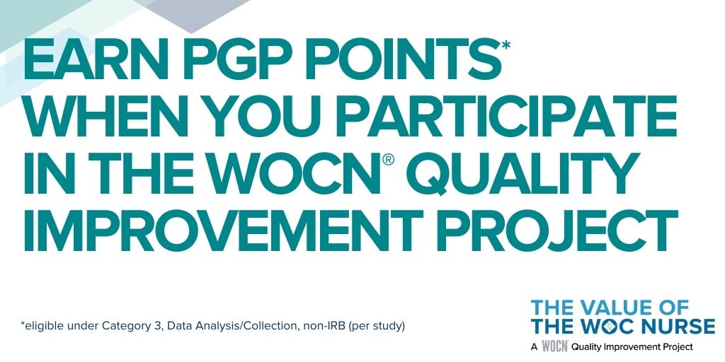 When you participate in the Value of the #WOCNurse Project, you're eligible for 10 PGP points* towards WOC recertification!

Showcase your commitment to excellence and gain recognition for your contributions to quality improvement in WOC care today hubs.la/Q02drX9Q0