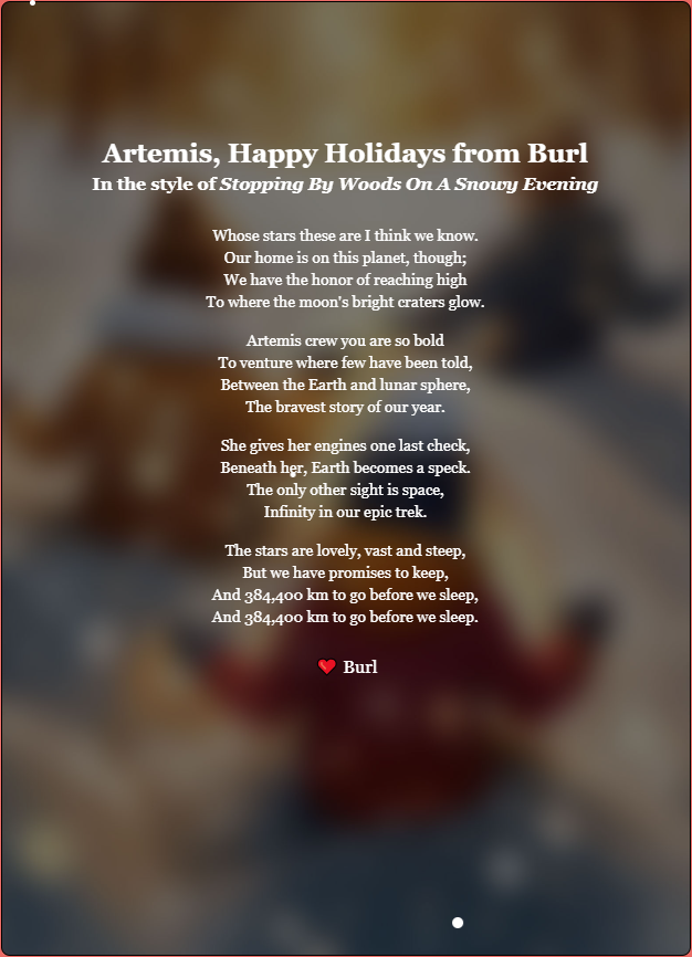 BurlPoet's tweet photo. @NASAArtemis To the Brave Souls of Artemis, Bound for the Moon's Embrace - 🚀🌕 #ArtemisGeneration

"With Artemis, a future bright,
Carved in the cosmos, bathed in light.
Here's to the brave, to the moon they roam,
In their journey, we find our home."
- Love Burl

https://t.co/lnyKYYXCUx https://t.co/1bq4dDM9Gb