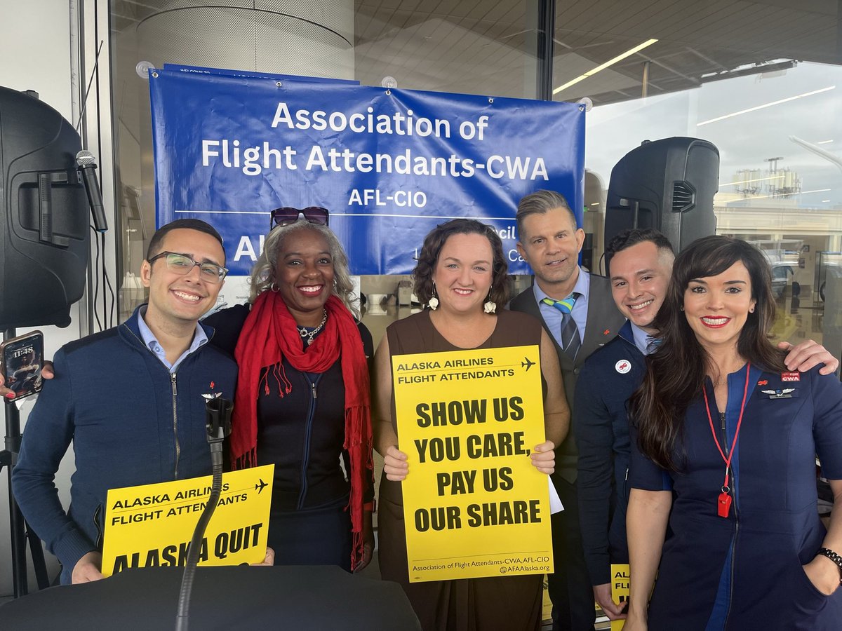 katieporterca's tweet image. Flight attendants deserve so much more respect than they receive, especially with airlines posting record profits. 

I was proud to join @afa_cwa members at LAX today as they call on @AlaskaAir to provide employees with the wages and benefits they need to thrive.
