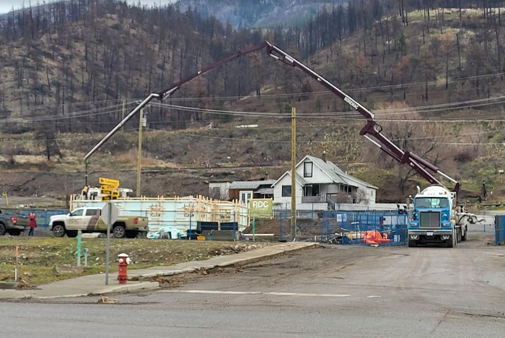 The building permit was issued and just like that cement is being poured! The first of many buildings to be rebuilt in #Lytton!