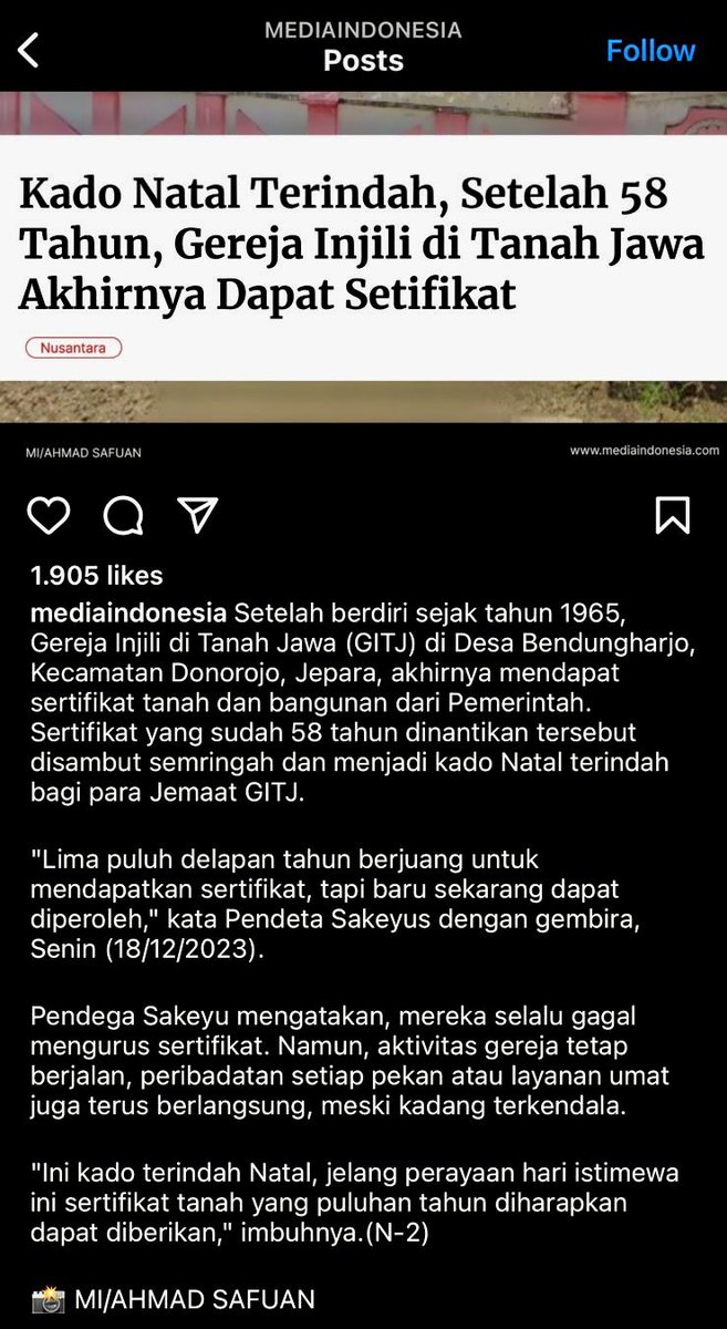 Sekjen PSI @RajaJuliAntoni yang menjabat Wamen ATR mempraktikkan makna perjuangan menegakkan toleransi dengan menuntaskan masalah sertifikat tanah & bangunan Gereja Injili di Tanah Jawa yang lebih setengah abad terkatung-katung. “Inilah kado Natal terindah,” kata Pdt. Sakiyus. 🇮🇩