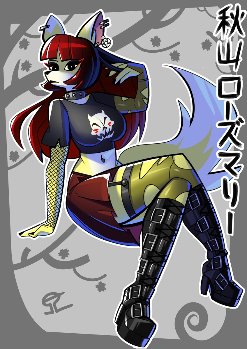 My character Rosemary Akiyama drawn by @Alvh_Omega #furryart #furryartwork #furry #digitalart #kitsune #fox #yokai #妖狐 #goth #gothgirl #japanese