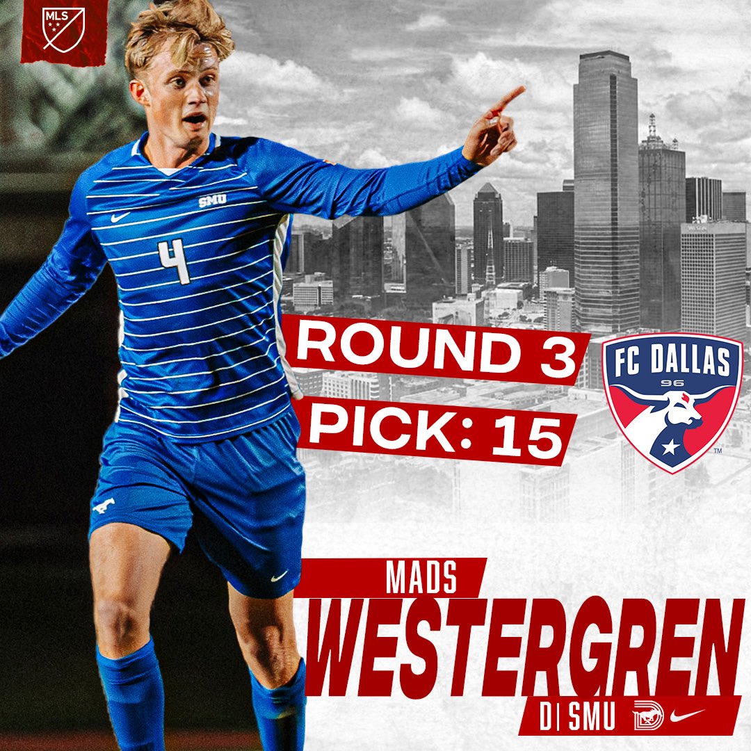 𝙎𝙏𝘼𝙔𝙄𝙉𝙂 𝙃𝙊𝙈𝙀 ‼️ Mads Westergren has been drafted by FC Dallas with the 15th pick in the 3rd round of the 2024 MLS SuperDraft 🐎🆙 #PonyUp #PonyUpDallas