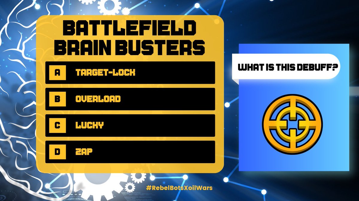 🤖BATTLEFIELD BRAIN BUSTERS🤖 🎯This debuff will make it hard for your opponent to get away from your sights👀 🤔Do you know what buff is pictured in today's challenge?⬇️ HINT Visit the Wiki: rebelbots.com/wiki