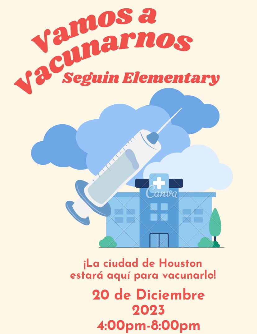 📢 Calling all students needing vaccinations! The City of Houston will be @juanseguinhisd for a vaccination drive. Free to all HISD students! @JEOcanas1 @AnnaLWhite1 @HisdSouth @TeamHISD @MsJefferies21