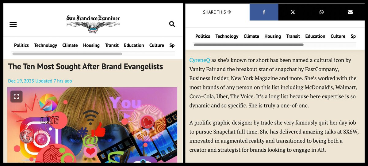 Super honored to be named one of the 10 most sought after brand evangelists. sfexaminer.com/marketplace/th…