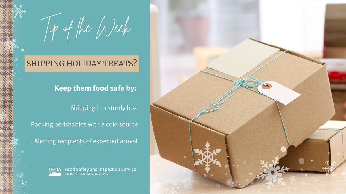 Sending holiday cheer through mail-order treats? Ensure they arrive safe and scrumptious with our quick tips! #TipOfTheWeek #FoodSafe For more: bit.ly/40EFiZc