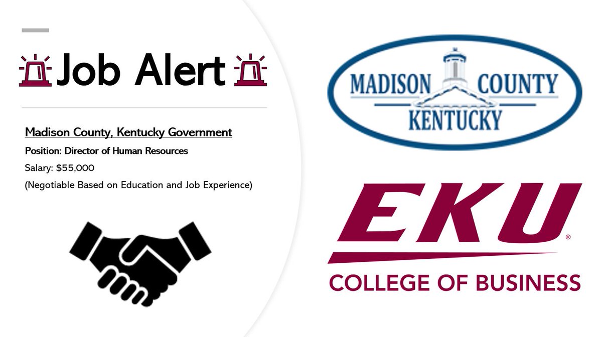 Colonels, @madisoncountyky is hiring a Director of Human Resources. This is full-time (37.5 hours per week at $55,000). Learn more & apply today (madisoncountyky.gov/jobs/). Reach out to Jill Stinson Williams (jillstinson@hotmail.com), Deputy Judge Executive, with any questions.