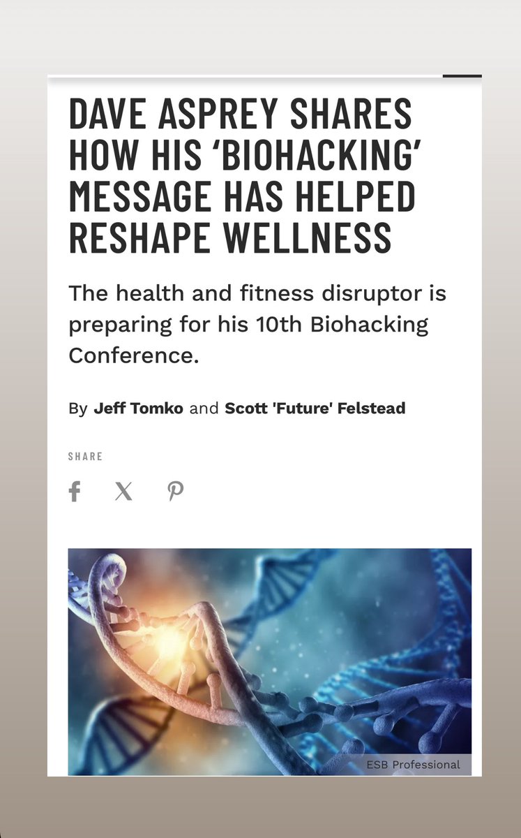 DAVE ASPREY SHARES HOW HIS ‘BIOHACKING’ MESSAGE HAS HELPED RESHAPE WELLNESS The health and fitness disruptor is preparing for his 10th Biohacking Conference. By @jefftomko and Scott 'Future' Felstead Read article: muscleandfitness.com/athletes-celeb… #BodyHealth #BusinessNews #Eating…