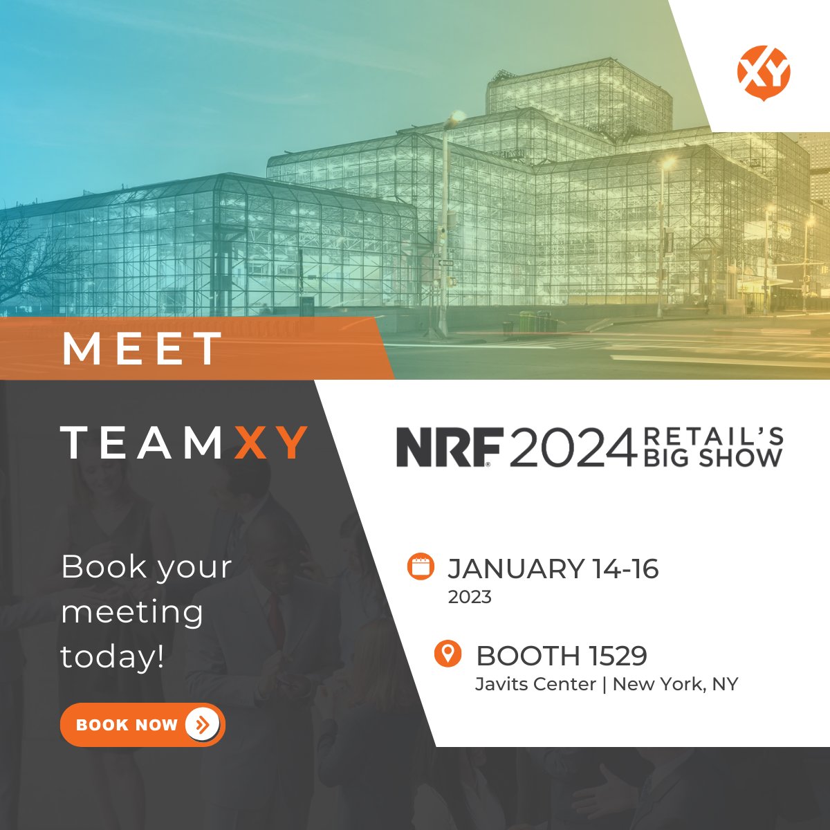 Going to <a href="/NRFBigShow/">NRF Big Show</a>?

Meet with TeamXY at Booth 1529 to talk about what's next for retail location, shopping centers, and mobile data insights.

Book today to save your spot. tinyurl.com/wbuh69cy
