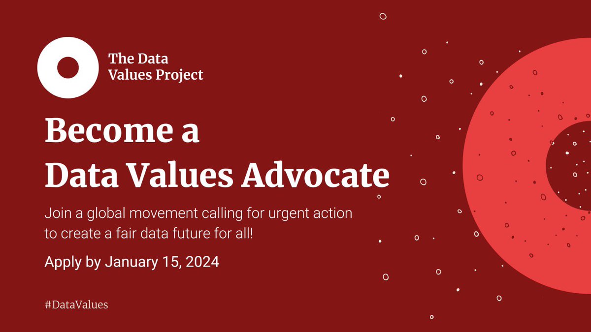 🔔 Data opportunity alert! 🚨 

🙋‍♀️ Having been part of the #DataValues Advocates program, I can vouch for its transformative impact. Applications are now open for the next cohort. Help shape a fairer data future!

Learn more + apply by Jan 15 👉 apply.workable.com/data-values/j/…