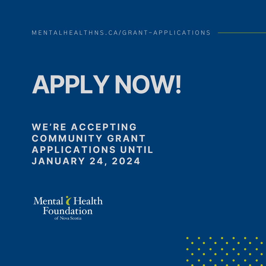 Now accepting applications for Round 1 of the 2024-25 Community Grants program. Visit mentalhealthns.ca/grant-applicat… to learn more.