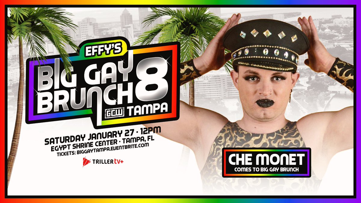 EFFY's BIG GAY BRUNCH returns to TAMPA on Saturday, Jan 27th! Already Signed: BUSSY vs MxM Jai Vidal vs Rico Gonzalez Bill Dixon vs MaidKira Che Monet Sawyer Wreck Dark Sheik +more Tix: BIGGAYTAMPA.EVENTBRITE.COM #EffyBGB8 Jan 27 - Noon Egypt Shrine Center Watch LIVE on @FiteTV+