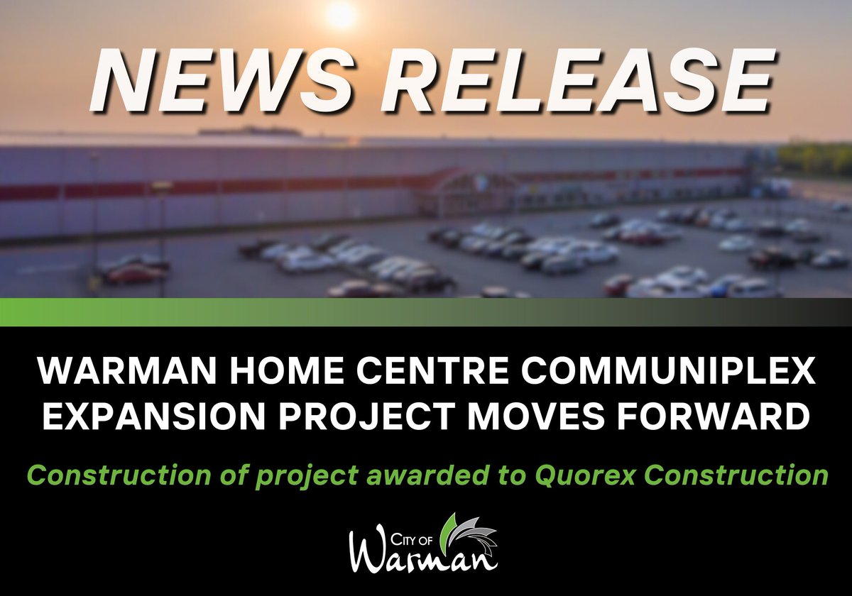 NEWS RELEASE:

The Warman Home Centre Communiplex Arena Expansion Project is moving forward. City Council reviewed bids from the tender process, and awarded construction of the project at the December 19 Special Meeting of Council.

READ: bit.ly/47a0byl