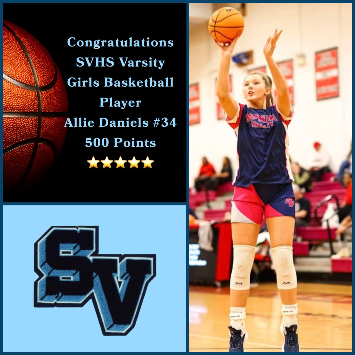 Congratulations SVHS Varsity Girls Basketball Allie Daniels #34 ⭐️500⭐️ Points!!! “BIG THINGS ARE HAPPENING!” #TimberwolfPride @alliedaniels_34 @HerdWBB