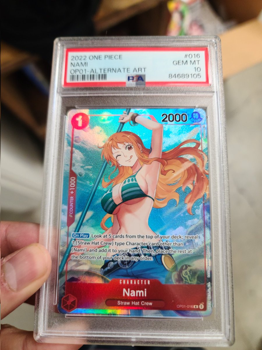 CorsairPoke's tweet image. Psa 10 pre errata Nami I had a buyer but he hasn&apos;t messaged in 2 days so his loss now it&apos;s for sale $1,000 only 2 for sale on ebay are 1150 plus tax. These will likely keep rising as I sold one less than 30 days ago for 800$ gl happy holidays.