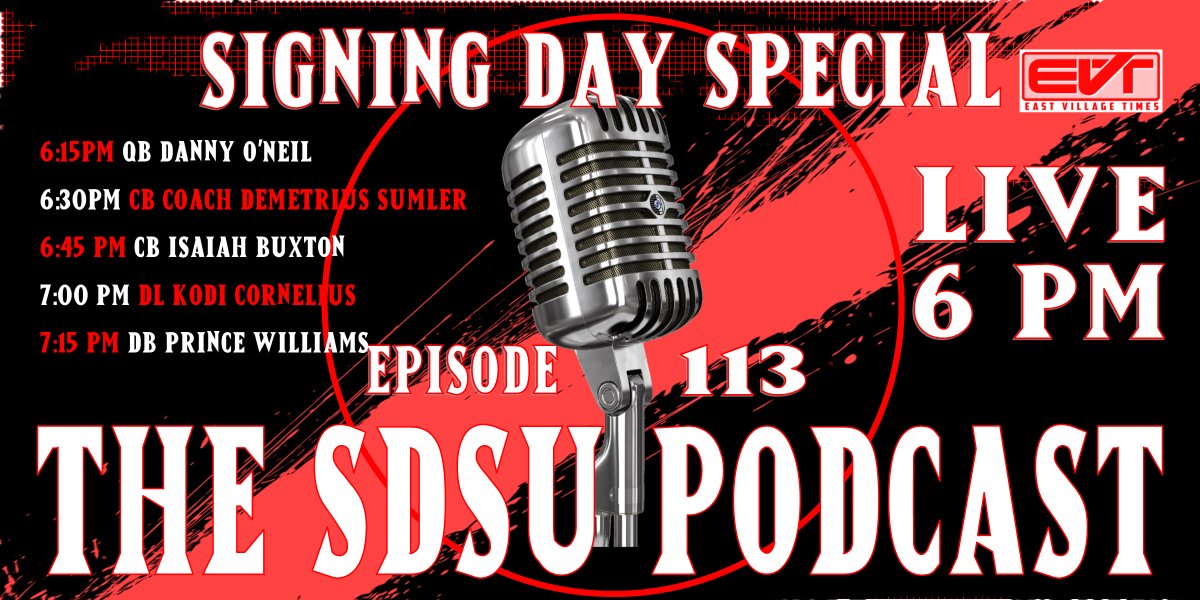 Signing Day Special. Wednesday, 6pm Special Guests 6:15 QB Danny O'Neil @_dannyoneil 6:30 Demetrius Sumler @CoachSumlerSDSU 6:45 CB Isaiah Buxton @isaiah_buxton 7:00 DL Kodi Cornelius @cornelius_kodi 7:15 DB Prince Williams @princebowill Link to join: youtube.com/watch?v=LUpKvb…