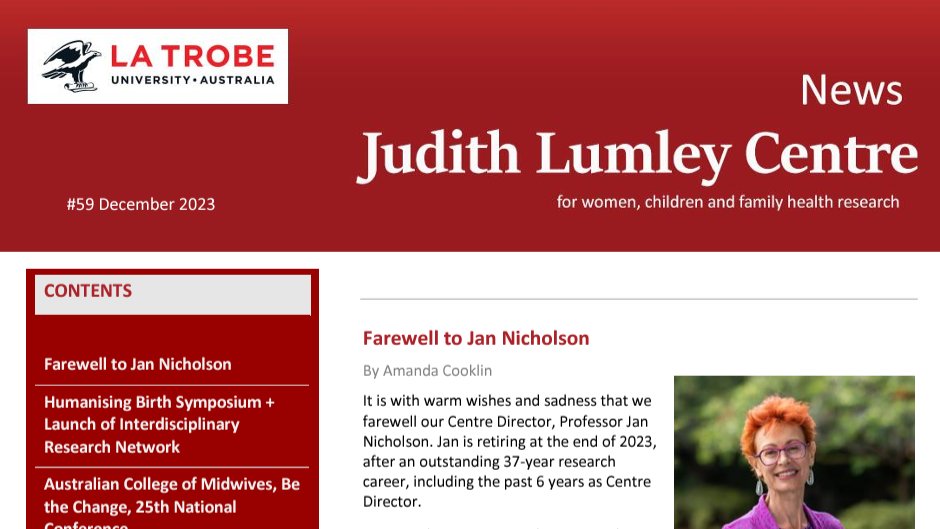 Please enjoy our December 2023 Judith Lumley Centre newsletter @latrobe tinyurl.com/24dweyzr