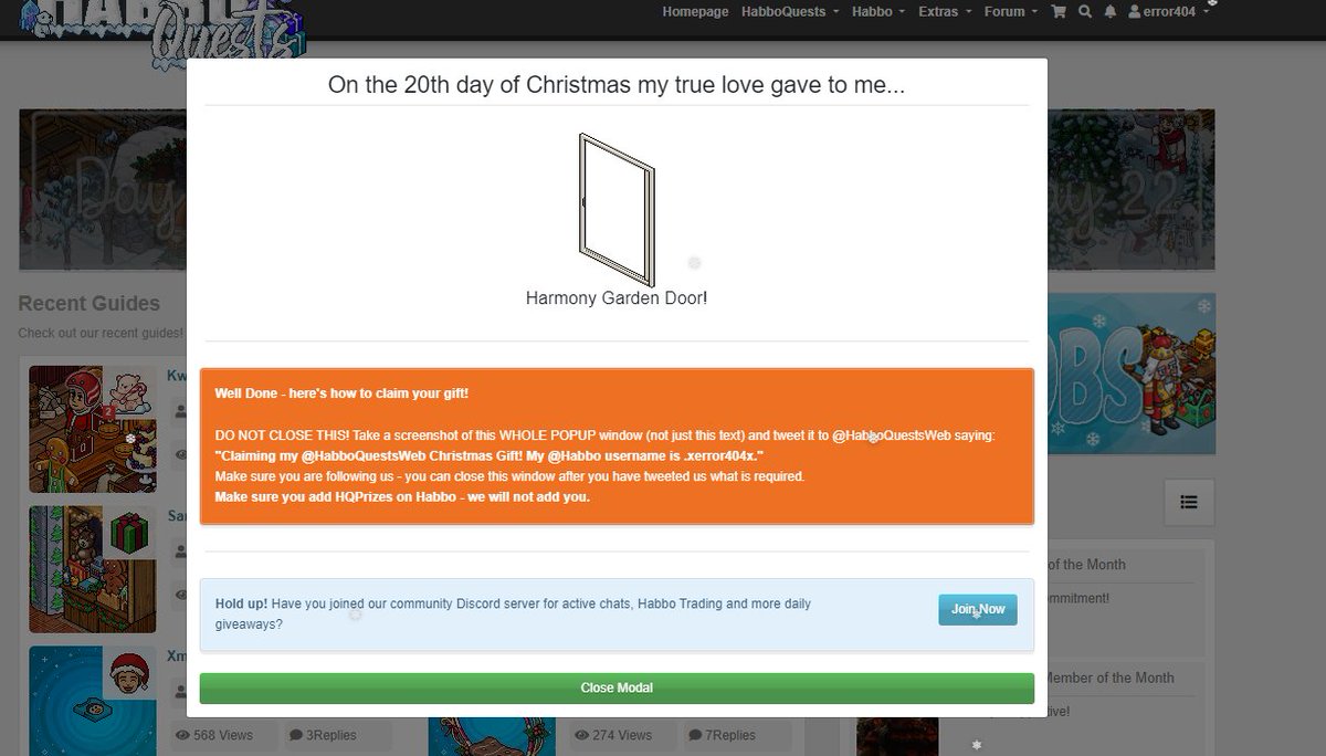 _xerror404x_x's tweet image. Claiming my @HabboQuestsWeb Christmas Gift! My @Habbo username is .xerror404x.