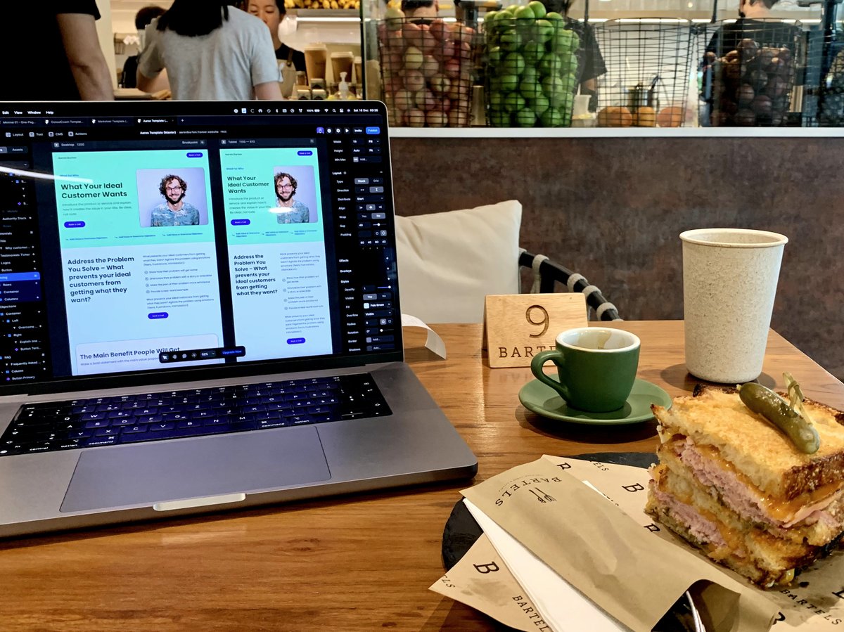 martialganiere's tweet image. Designing from cafés boosts my creativity.
I sometimes get inspiration from the printed menu or tableware.
Here working on a new @Framer template for solopreneurs. Stay tuned for the reveal!
#CaféCreativity #WebDesignMagic #buildinpublic