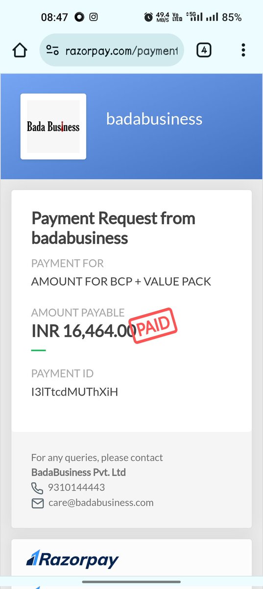 I am attaching the screenshot of the payment to @BadaBusinessOff and I want my money back @DrVivekBindra
#BadaBusiness
#SandeepMaheshwari
#BadaBusinessScam