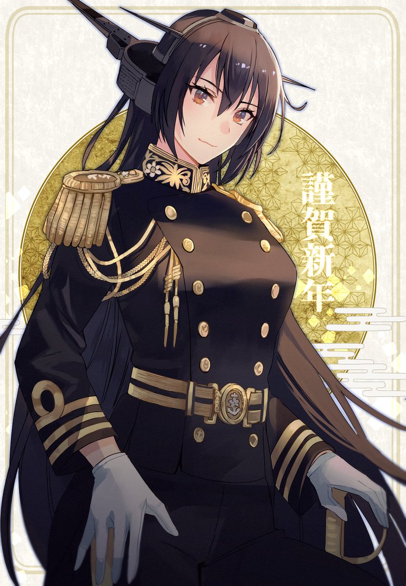 nagato (kancolle) 1girl long hair black hair gloves solo epaulettes white gloves  illustration images