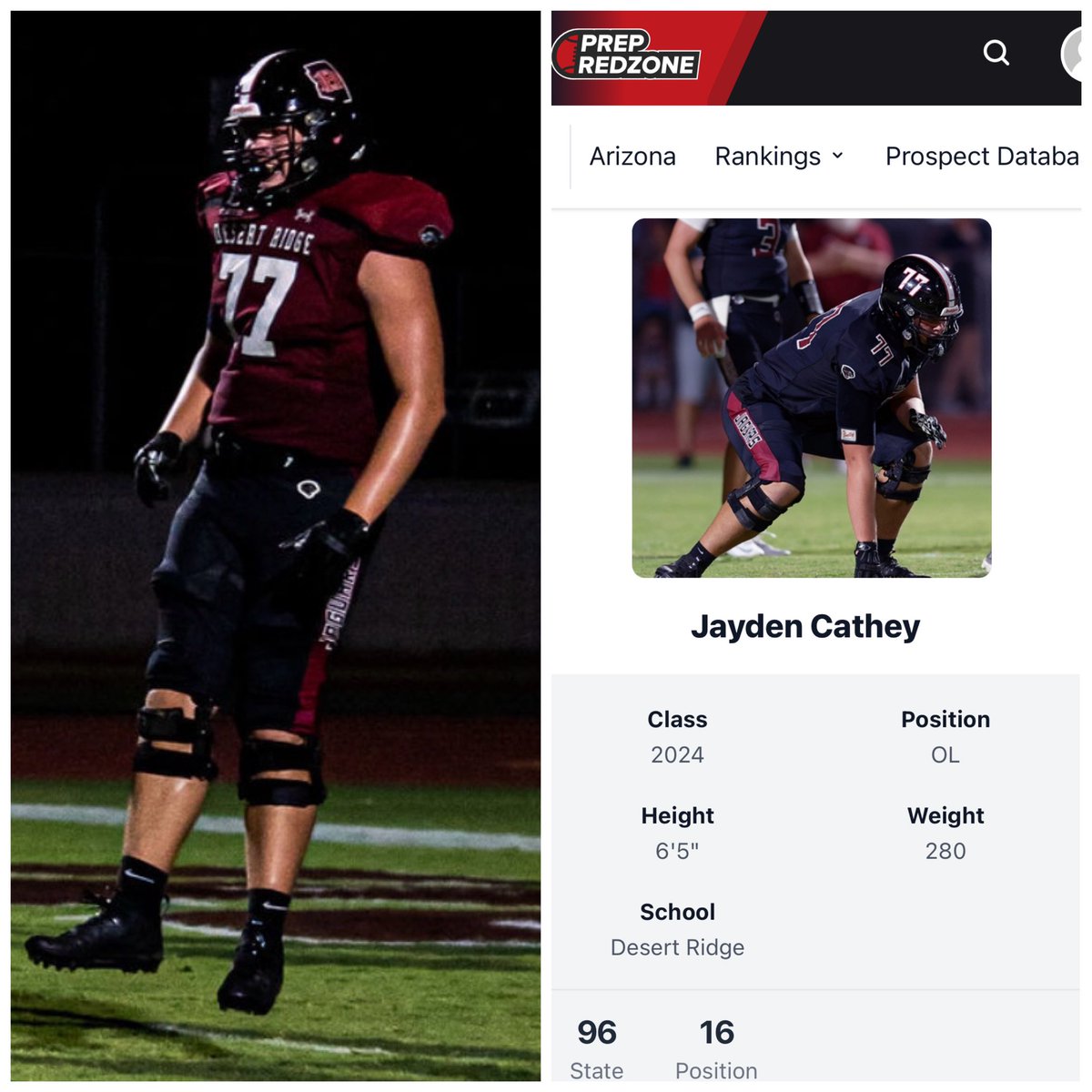 Arizona <a href="/PrepRedzoneAZ/">Prep Redzone Arizona</a> Ranking- #16 Offensive Lineman in the state 👊👊👊 #HardWorkPaysOff <a href="/CoachRoyLopez/">Roy Lopez</a> <a href="/CoachPerrone/">Coach Perrone (My Recruits)</a> <a href="/RonTBAOL/">Ron Sowers</a> <a href="/CoachMcClureTBA/">Derek McClure</a> @besanchez28 <a href="/Performance1AZ/">Performance One Advanced Sports Training</a>
