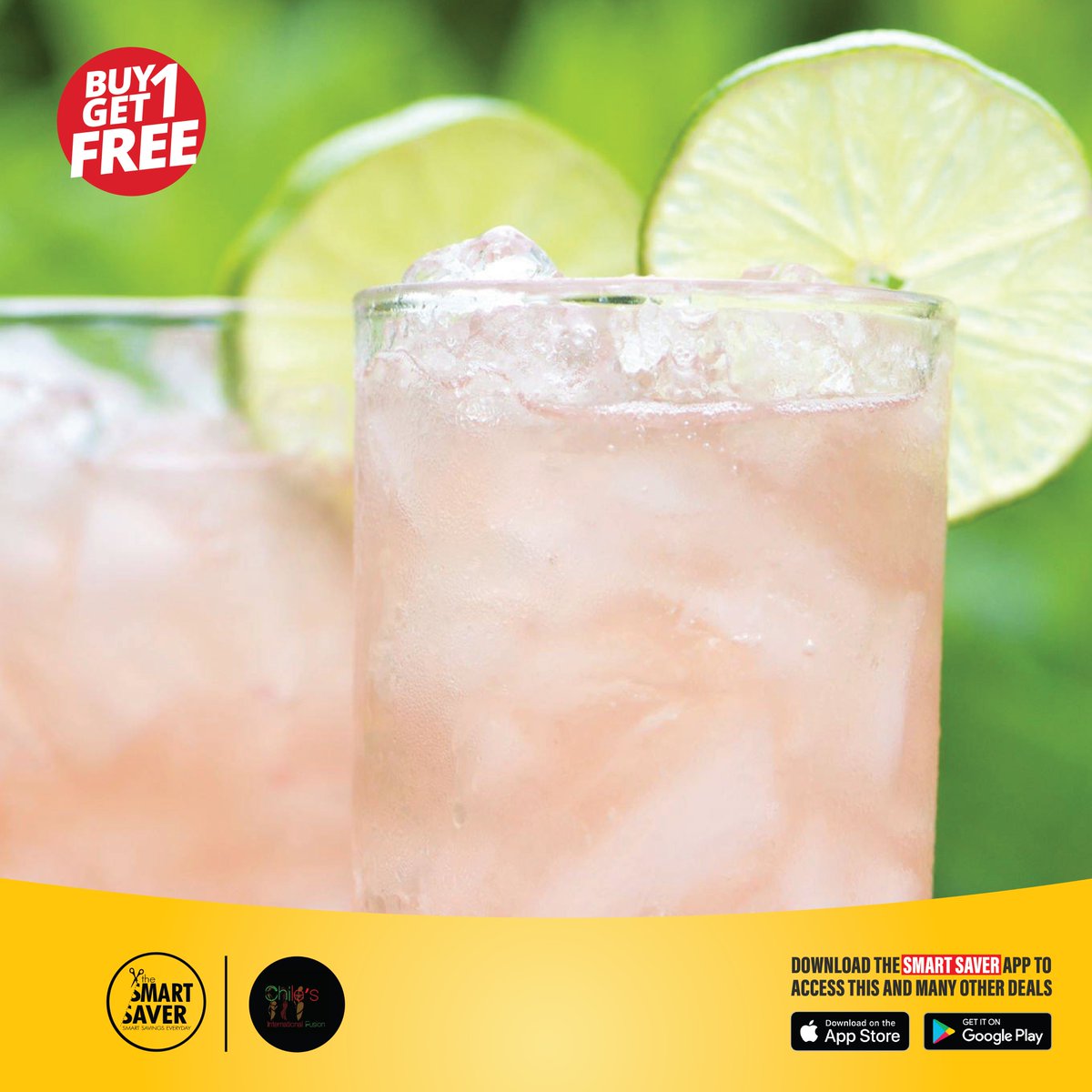 Get your #thirstythursday on with this #buyonegetonefree deal on a Beefeater cocktail at Chiles International Fusion!

Simply download and subscribe to the Smart Saver app to unlock this and many more deals!

#SmartSaver #cocktaillovers #drinksonus #delicious