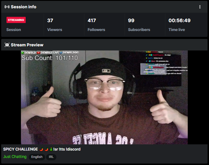 dewrlddd's tweet image. WE HIT 100 GIFTED, GOTTA DO THE HOT CHIP CHALLENGE ORDING ON STREAM. WILL BE HERE WITHIN A COUPLE WEEKS!! kick.com/dewrld @KickCommunity