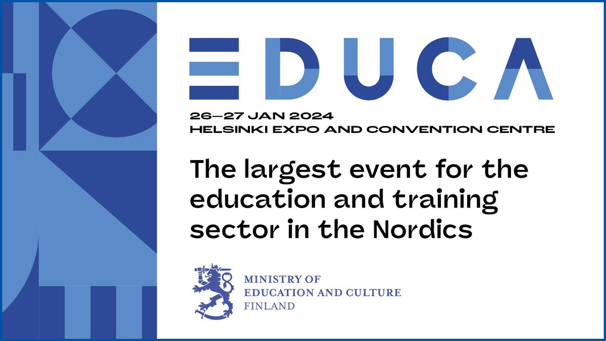 📚Save the date! #Educa2024, the largest event on education and training in the Nordics, convenes again in Helsinki Jan 26–27. The international program focuses on AI, security, wellbeing, diversity & green transition in education.

Read more and register: tinyurl.com/2kre3hh6