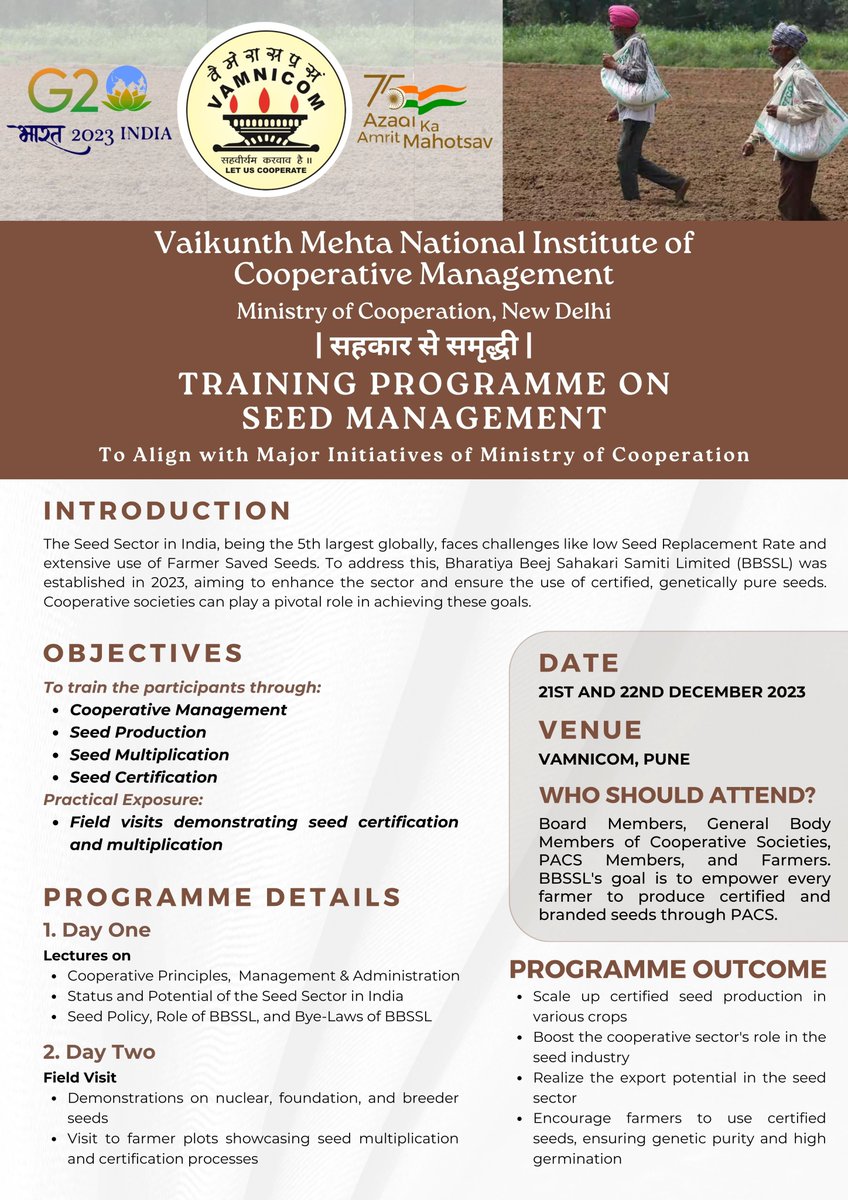 VAMNICOM_Pune's tweet image. VAMNICOM is conducting Training Programme on Seed Management.

#CooperativeMnagement #SeedProduction #SeedCertification #MinistryInitiative