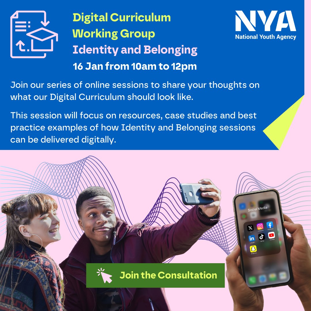 We’re bringing together #YouthWork resources & session plans that can be delivered using digital tech Join this session to share ideas featuring apps, VR, gaming or any tech innovations to engage young people with the theme of Identity and Belonging nya.org.uk/digital-curric…