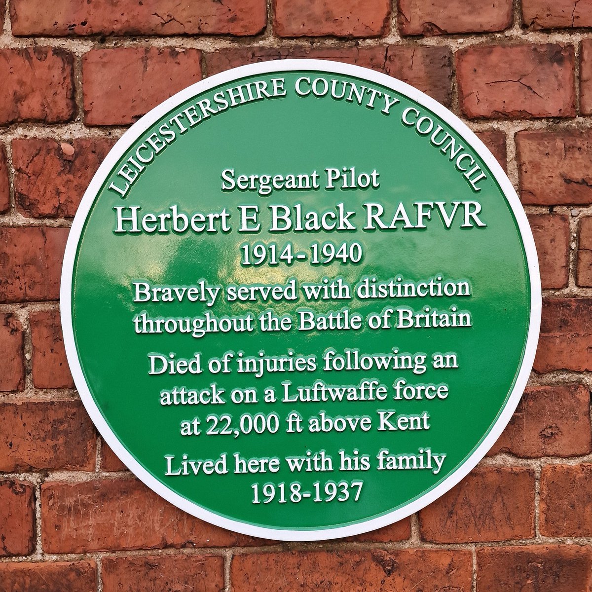 Herbert E Black. Served in the RAF during the Second World War and died while protecting his country. We love these plaques. This is on the wall of the Waggon and Horses pub in Ibstock. Does anybody know of any more around the area?